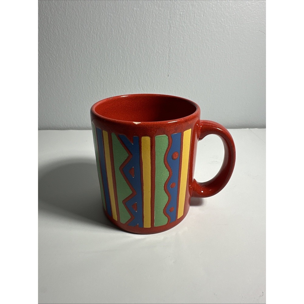 Vintage Waechtersbach Aztec Pattern On Red Mug Ceramic